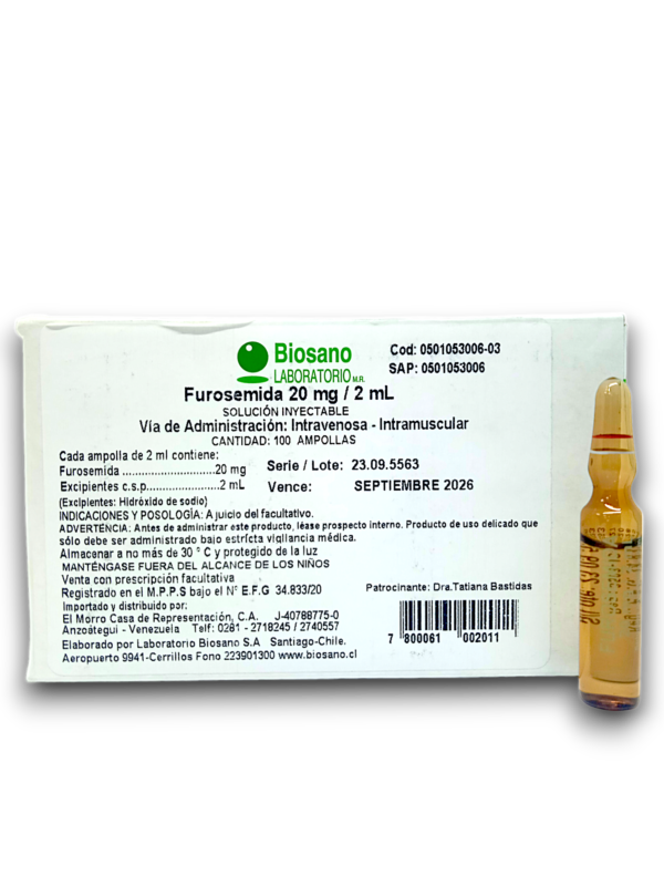 FUROSEMIDA 20 NG AMP I.V /I.M (BIOSANO)