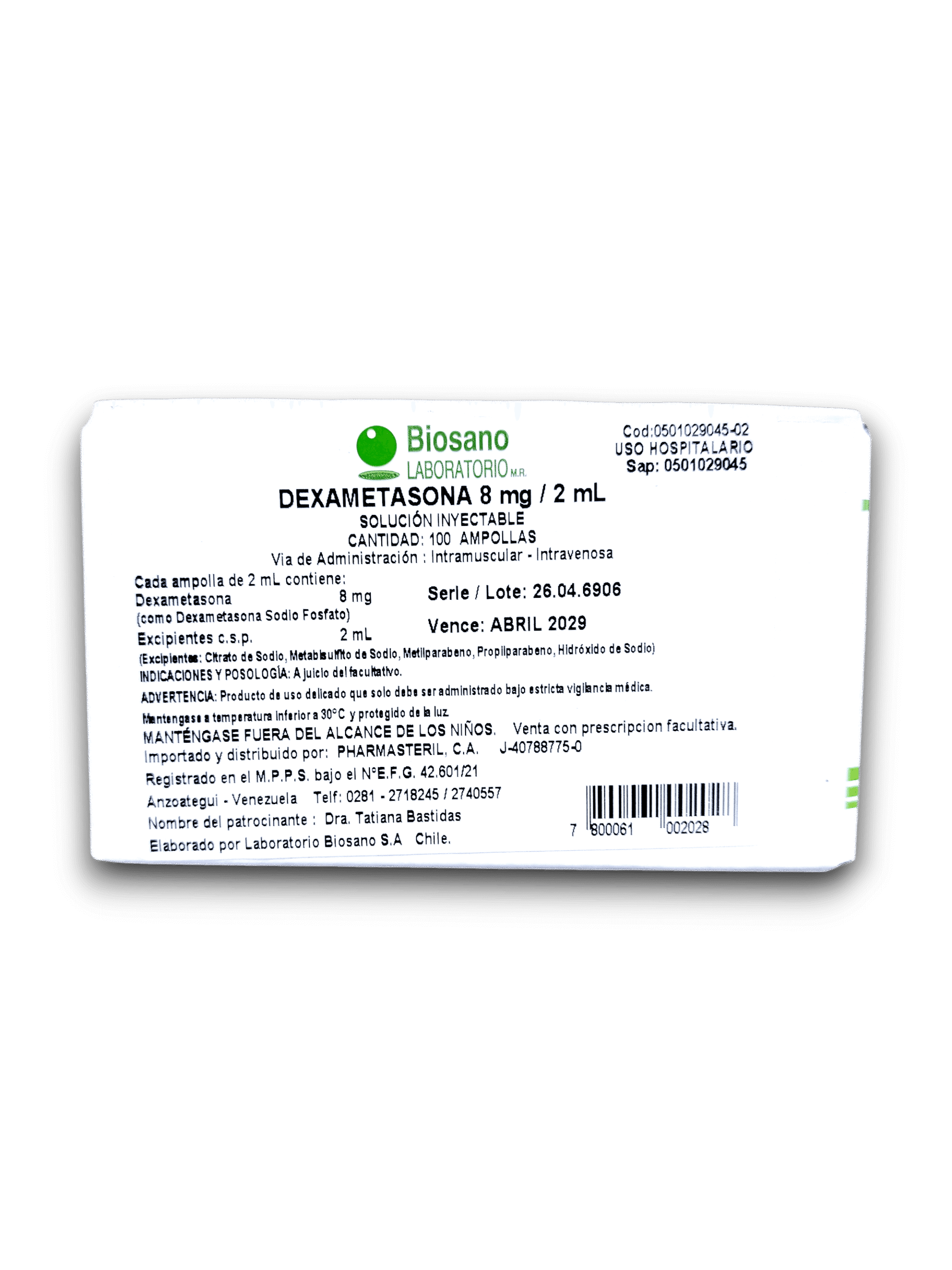 DEXAMETASONA 8 MG /2 ML AMP (BIOSANO)
